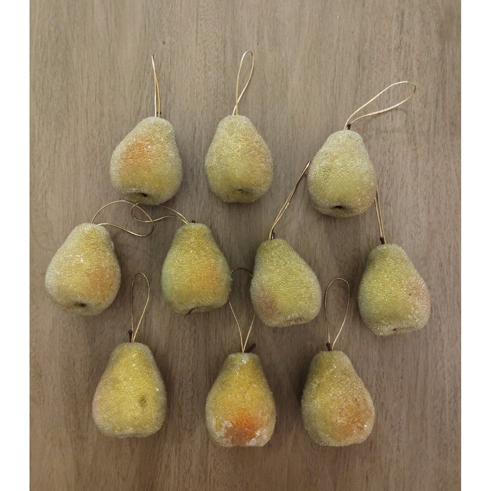 Sugared Beaded Pears Lot Of 10 Fruit Decor Winter Christmas Ornaments